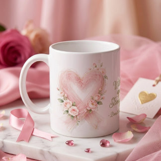 Delicate Pink Awareness Ribbon Heart Florals MH26 Coffee Mug