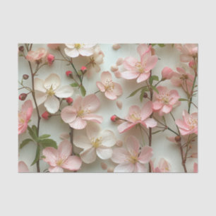 Delicate Pink Blossoms on White Background Tissue Paper