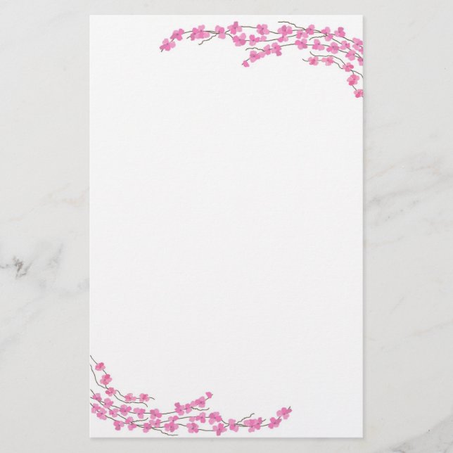 Delicate Pink Blossoms Stationery (Front)