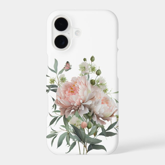 Delicate Pink Blush Peony with Butterfly iPhone Case (Back)