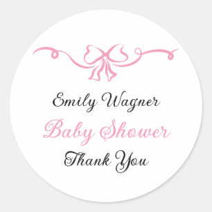 Delicate Pink Bow Baby Shower Classic Round Sticker