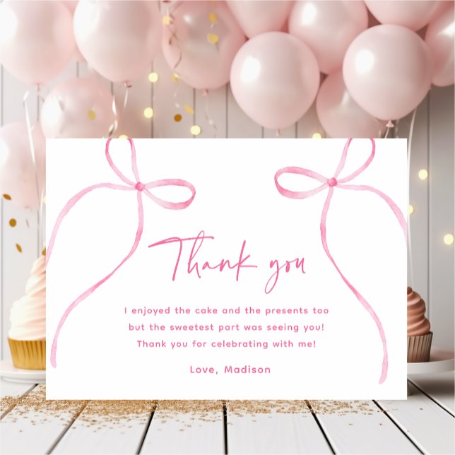 Delicate Pink Bow Birthday Thank You Card (Creator Uploaded)