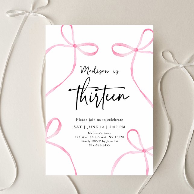 Delicate Pink Bow Coquette 13th Birthday Invitation (Creator Uploaded)