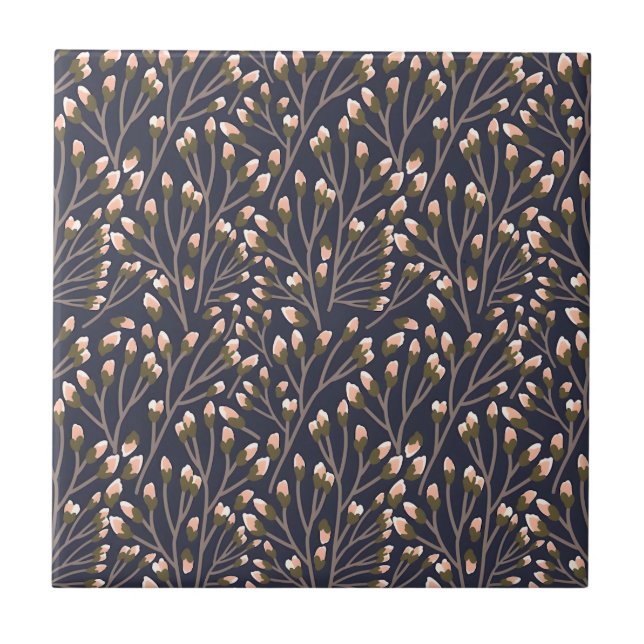 Delicate Pink Buds on Brown Branches Tile (Front)