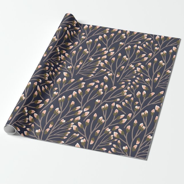 Delicate Pink Buds on Brown Branches Wrapping Paper (Unrolled)