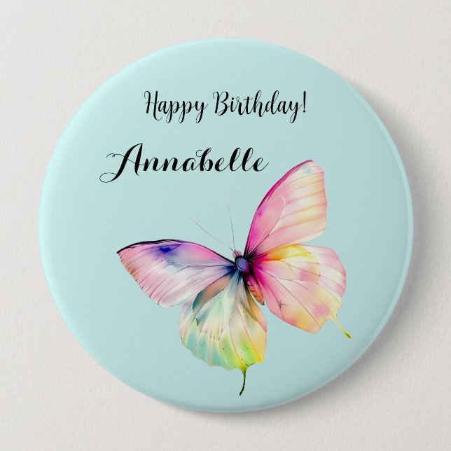 Delicate Pink Butterfly in Pastel Rainbow Colours 10 Cm Round Badge (Front)