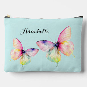 Delicate Pink Butterfly in Pastel Rainbow Colours Accessory Pouch