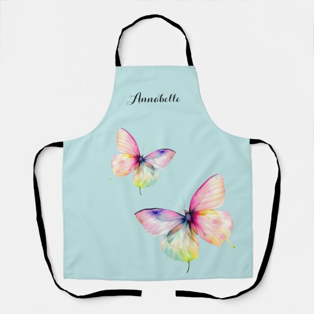 Delicate Pink Butterfly in Pastel Rainbow Colours Apron (Front)
