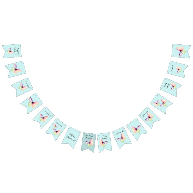 Delicate Pink Butterfly in Pastel Rainbow Colours Bunting (All)