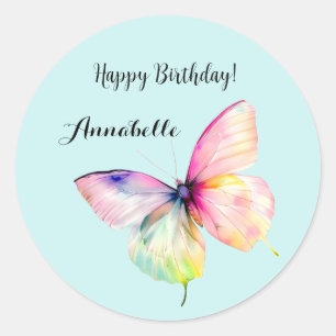 Delicate Pink Butterfly in Pastel Rainbow Colours Classic Round Sticker