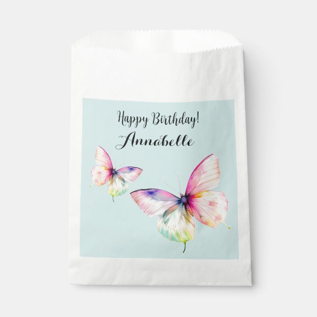 Delicate Pink Butterfly in Pastel Rainbow Colours Favour Bags (Front)