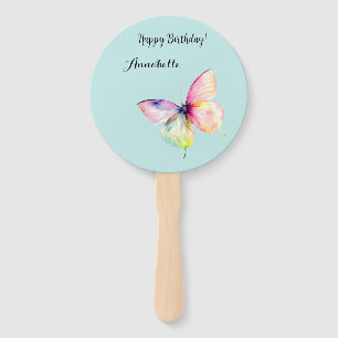 Delicate Pink Butterfly in Pastel Rainbow Colours Hand Fan