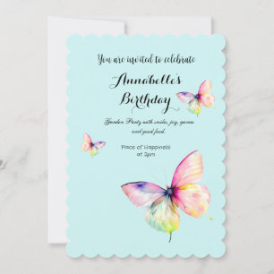 Delicate Pink Butterfly in Pastel Rainbow Colours Invitation