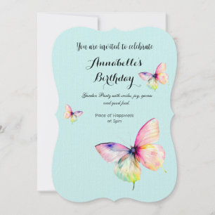 Delicate Pink Butterfly in Pastel Rainbow Colours Invitation