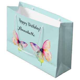 Delicate Pink Butterfly in Pastel Rainbow Colours Large Gift Bag