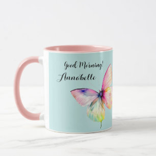 Delicate Pink Butterfly in Pastel Rainbow Colours Mug