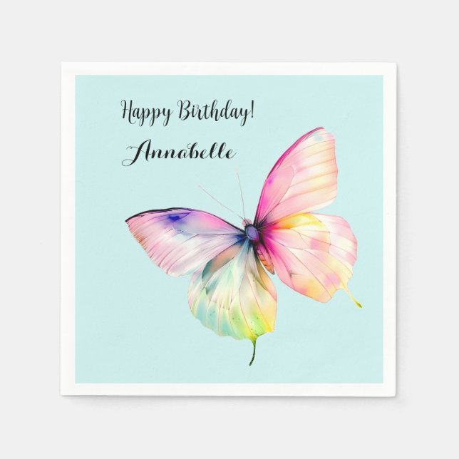 Delicate Pink Butterfly in Pastel Rainbow Colours Napkin (Front)