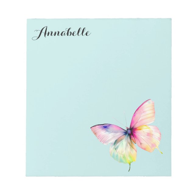 Delicate Pink Butterfly in Pastel Rainbow Colours Notepad (Front)