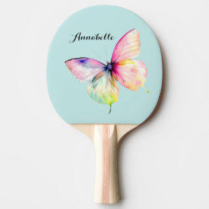 Delicate Pink Butterfly in Pastel Rainbow Colours Ping Pong Paddle