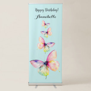 Delicate Pink Butterfly in Pastel Rainbow Colours Retractable Banner