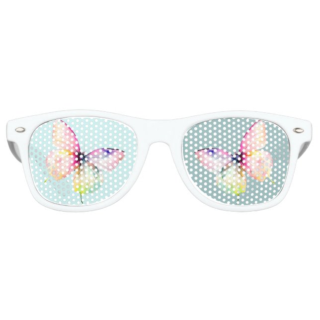 Delicate Pink Butterfly in Pastel Rainbow Colours Retro Sunglasses (Front)