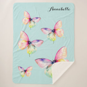 Delicate Pink Butterfly in Pastel Rainbow Colours Sherpa Blanket