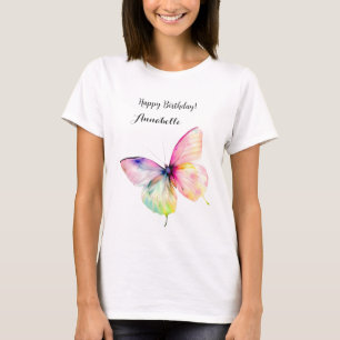 Delicate Pink Butterfly in Pastel Rainbow Colours T-Shirt