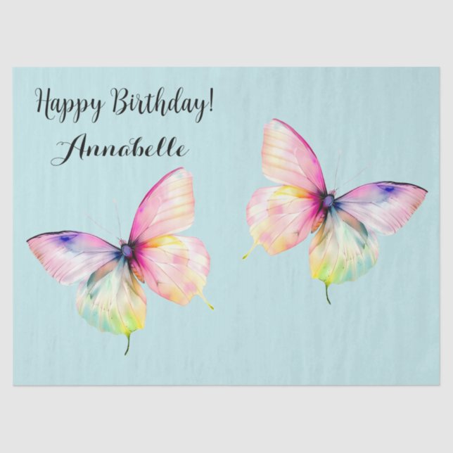 Delicate Pink Butterfly in Pastel Rainbow Colours Tissue Paper (Front)