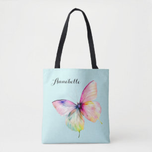 Delicate Pink Butterfly in Pastel Rainbow Colours Tote Bag