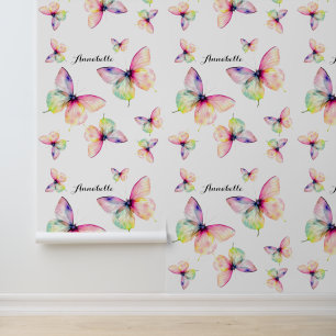Delicate Pink Butterfly in Pastel Rainbow Colours Wallpaper