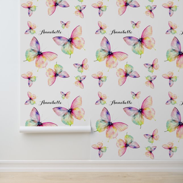 Delicate Pink Butterfly in Pastel Rainbow Colours Wallpaper (Application)