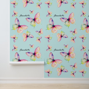 Delicate Pink Butterfly in Pastel Rainbow Colours Wallpaper