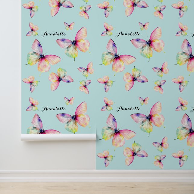 Delicate Pink Butterfly in Pastel Rainbow Colours Wallpaper (Application)