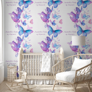 Delicate Pink Butterfly in Pastel Rainbow Colours Wallpaper
