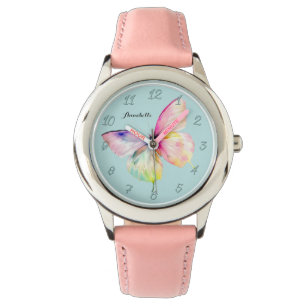 Delicate Pink Butterfly in Pastel Rainbow Colours Watch