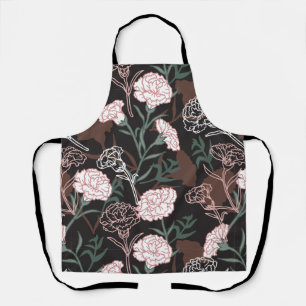 Delicate Pink Carnations with Green Leaves Floral Apron