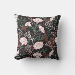  Delicate Pink Carnations with Green Leaves Floral Cushion