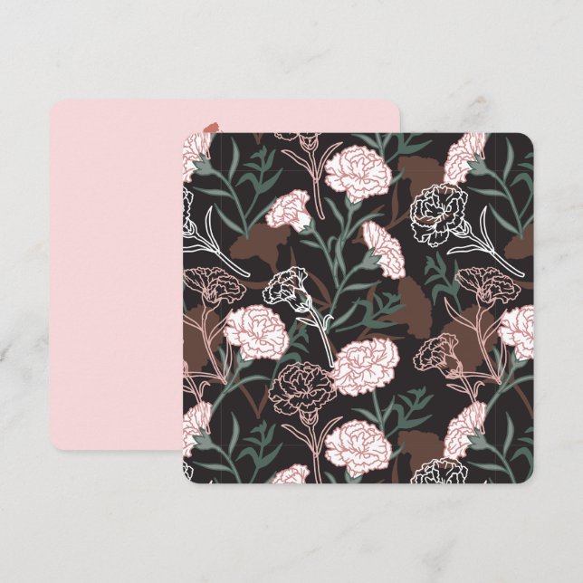 Delicate Pink Carnations with Green Leaves Floral Holiday Card (Front/Back)