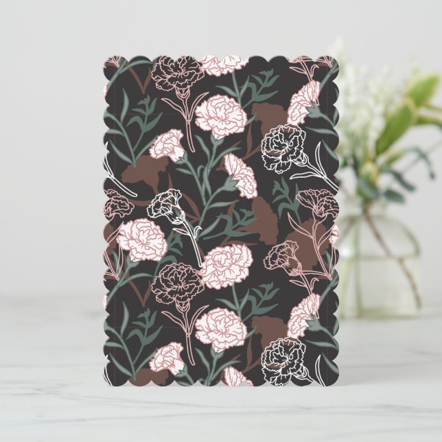  Delicate Pink Carnations with Green Leaves Floral Holiday Card (Standing Front)