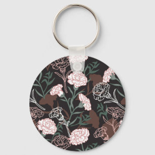  Delicate Pink Carnations with Green Leaves Floral Key Ring