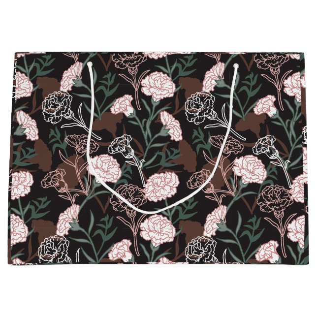  Delicate Pink Carnations with Green Leaves Floral Large Gift Bag (Front)