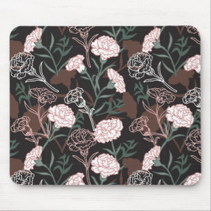  Delicate Pink Carnations with Green Leaves Floral Mouse Mat