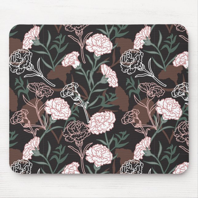  Delicate Pink Carnations with Green Leaves Floral Mouse Mat (Front)