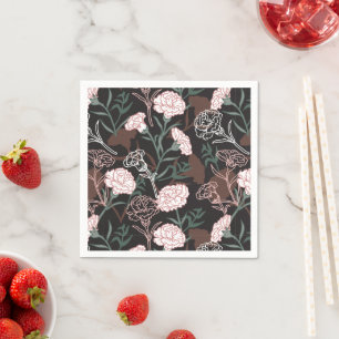  Delicate Pink Carnations with Green Leaves Floral Napkin
