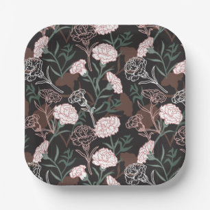 Delicate Pink Carnations with Green Leaves Floral Paper Plate