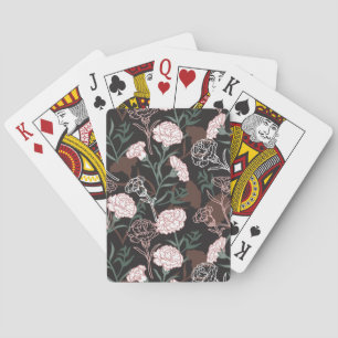 Delicate Pink Carnations with Green Leaves Floral Playing Cards