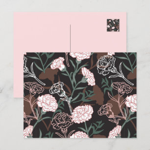 Delicate Pink Carnations with Green Leaves Floral Postcard