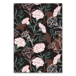 Delicate Pink Carnations with Green Leaves Floral Table Number