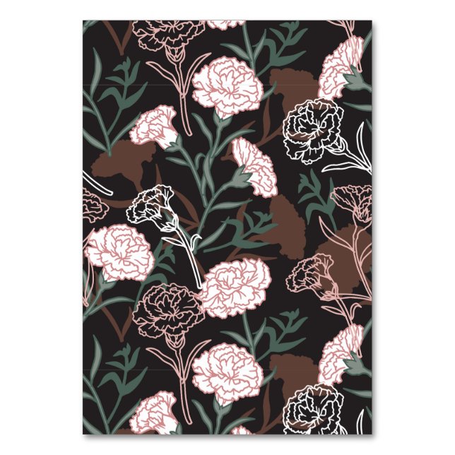  Delicate Pink Carnations with Green Leaves Floral Table Number (Front)