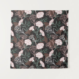 Delicate Pink Carnations with Green Leaves Floral Tapestry